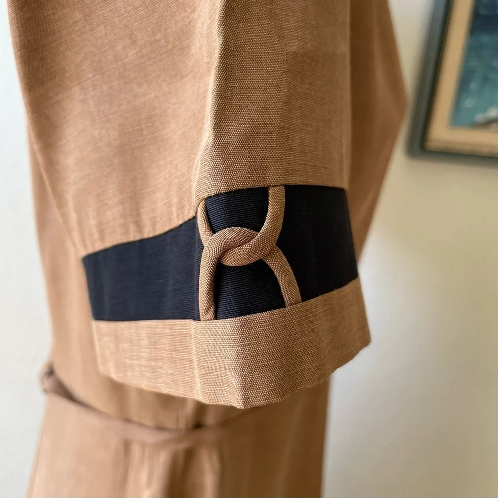 Vintage 1980s tan office midi dress in size medium - Picture 6 of 15